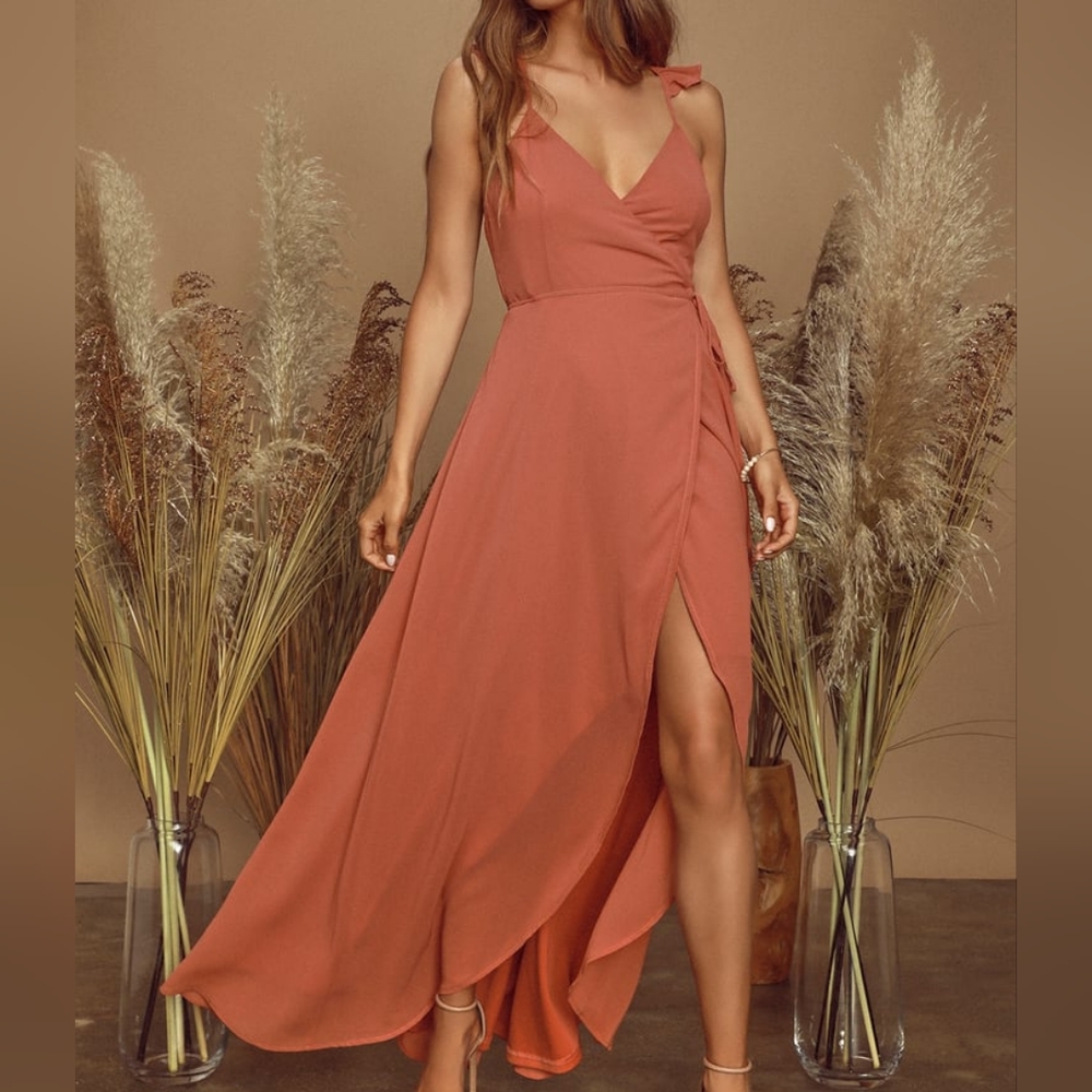 Lulu's Here's to Us High-Low Wrap Dress Rose
